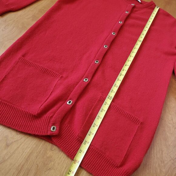 Mackinnon of Scotland Wool Cardigan Sz M Long Red Button Up Tunic Holiday Preppy - Picture 9 of 9